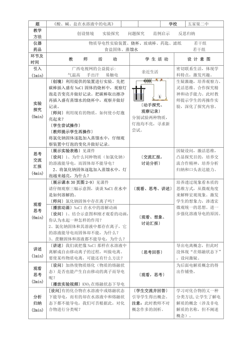 酸碱盐在水溶液中的电离教学设计窦轶楠.doc_第2页