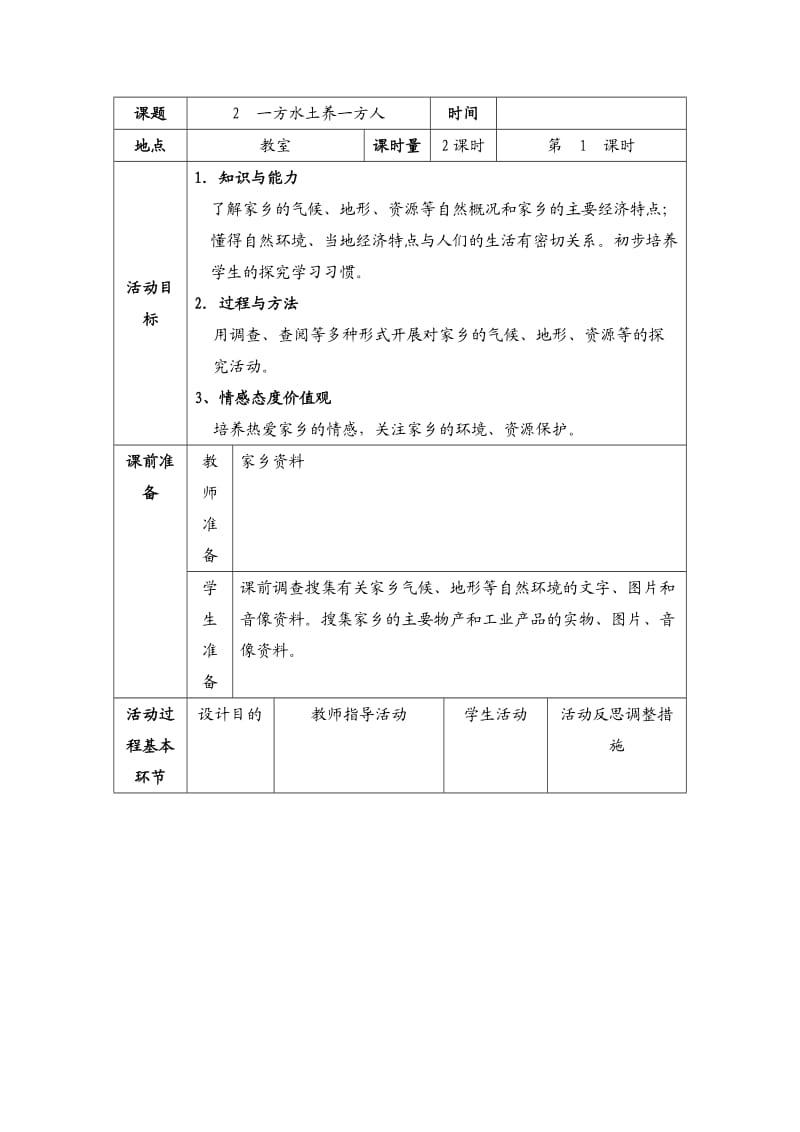 未来版品德与社会四下方水土养一方人教学设计.doc_第1页