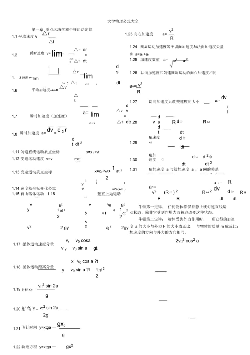 大学物理公式大全.docx_第1页