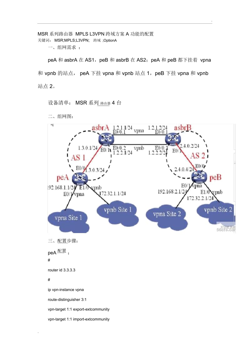 H3CMSR系列路由器MPLSL3VPN跨域方案【ABC功能配置】.docx_第1页