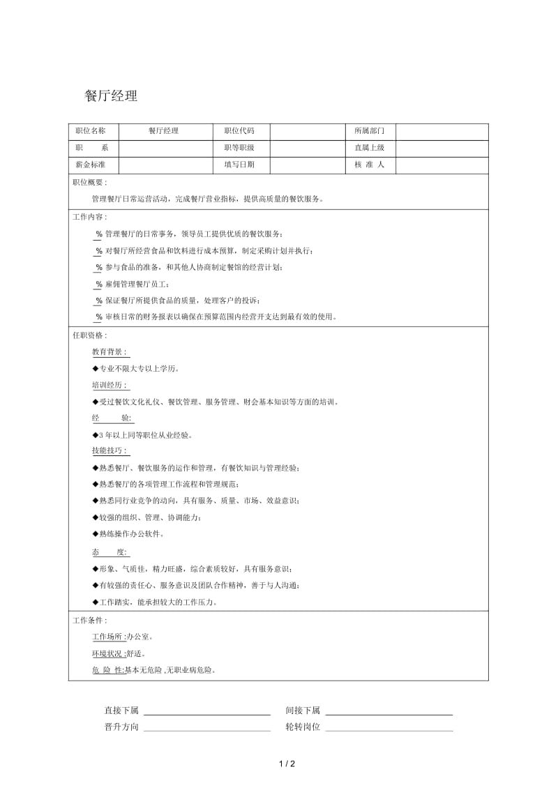 餐厅经理岗位职责.docx_第1页