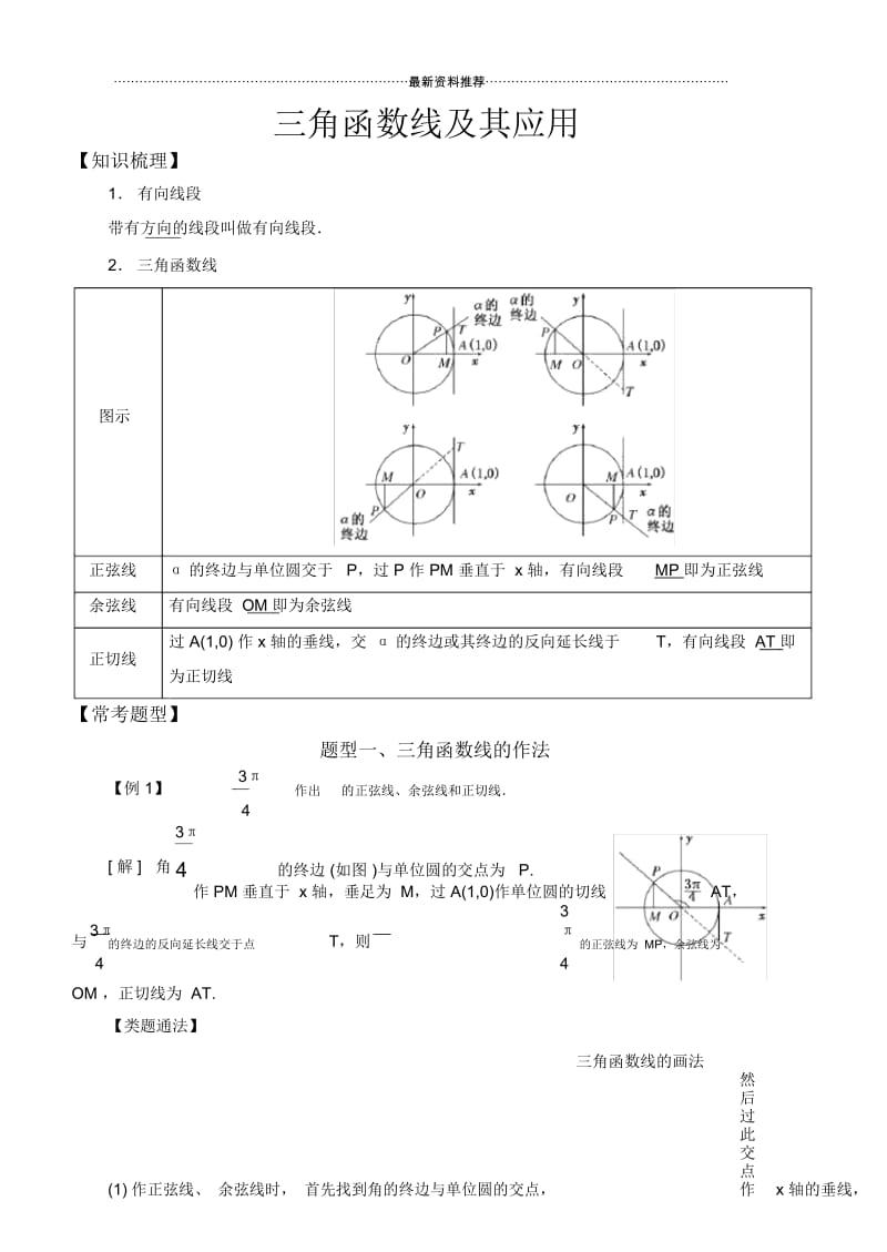 高中数学必修4三角函数常考题型：三角函数线及其应用.docx_第1页