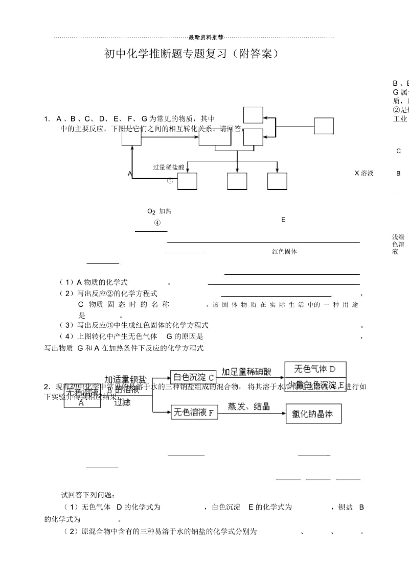 初中化学推断题专题附答案.docx_第1页