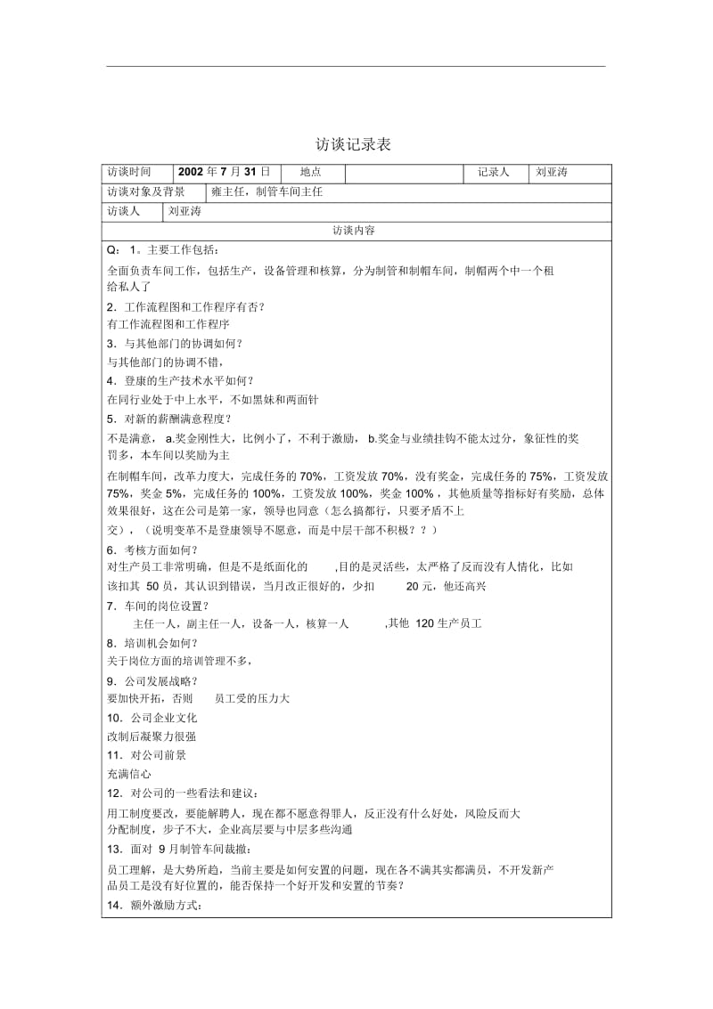 制管车间主任访谈记录表.docx_第1页