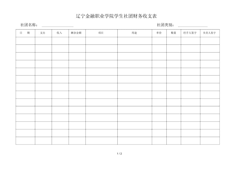 辽宁金融职业学院学生社团财务收支表.docx_第1页