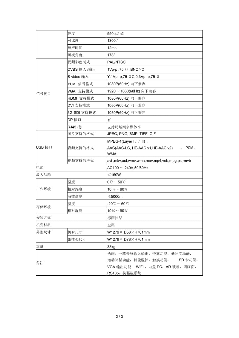 产品名称55寸LED背光液晶监视器.docx_第2页