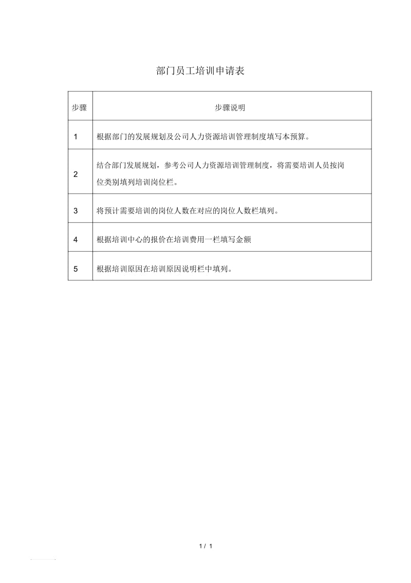 东方通信公司部门员工培训申请表.docx_第1页