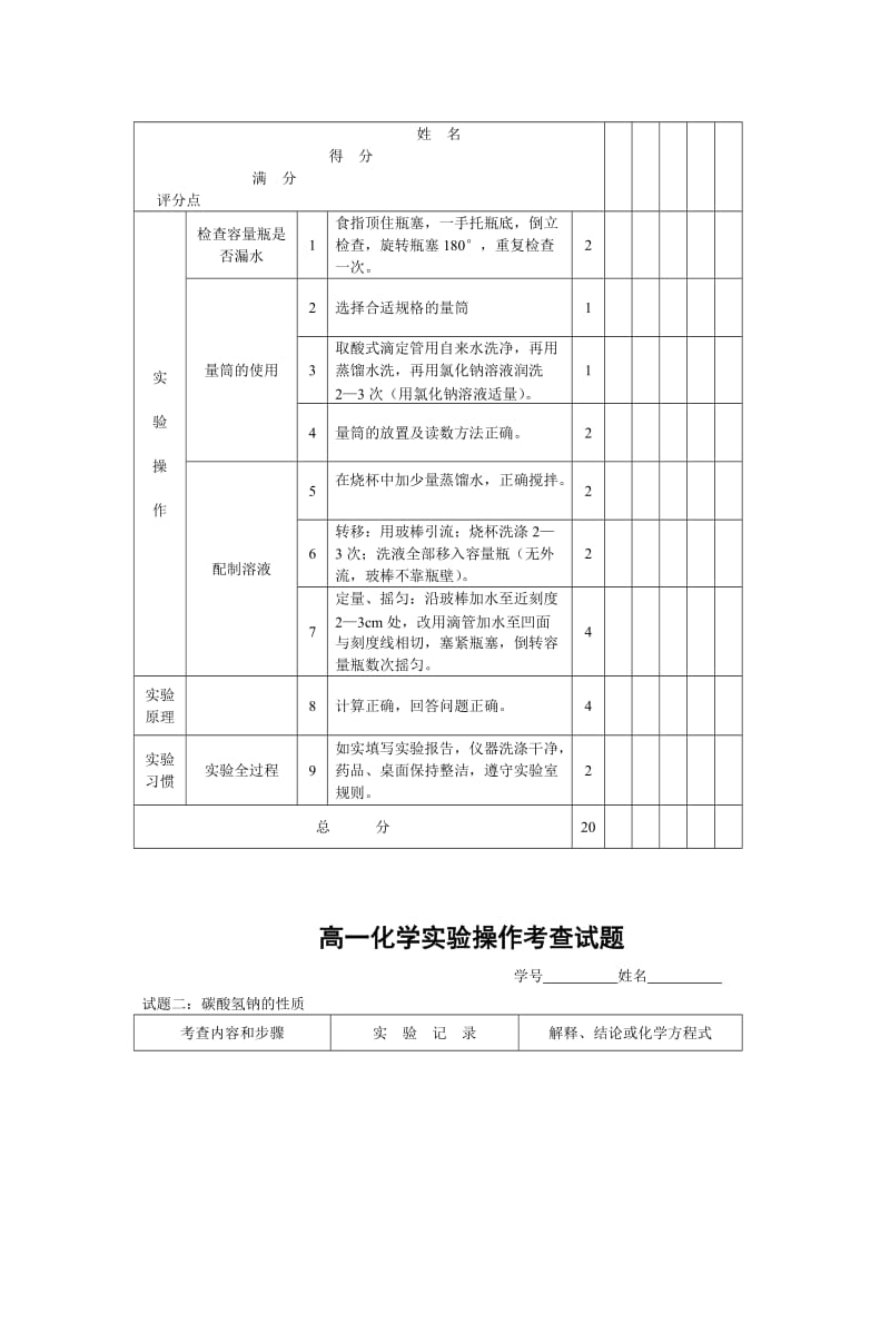 高一化学实验操作考查试题.doc_第2页