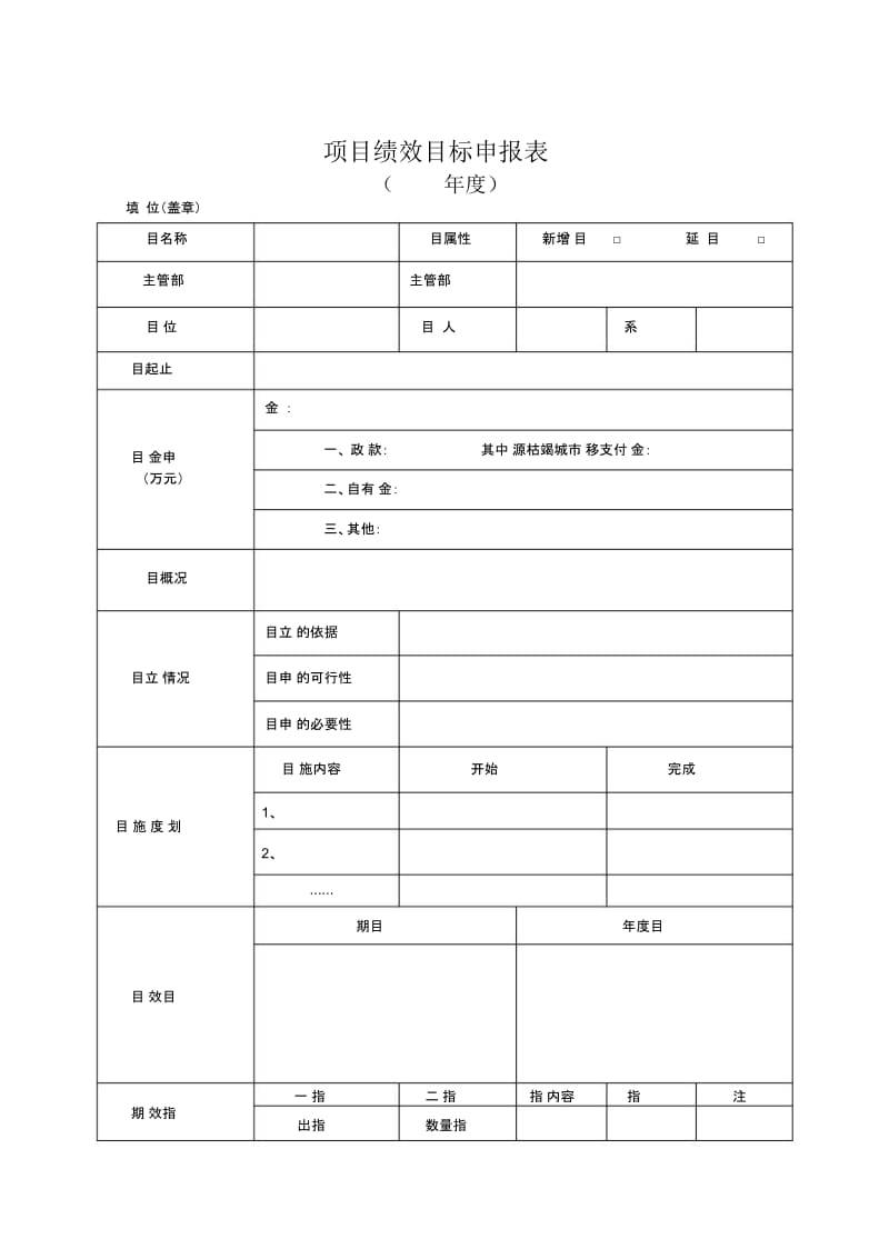 项目绩效目标申报表模板.docx_第1页