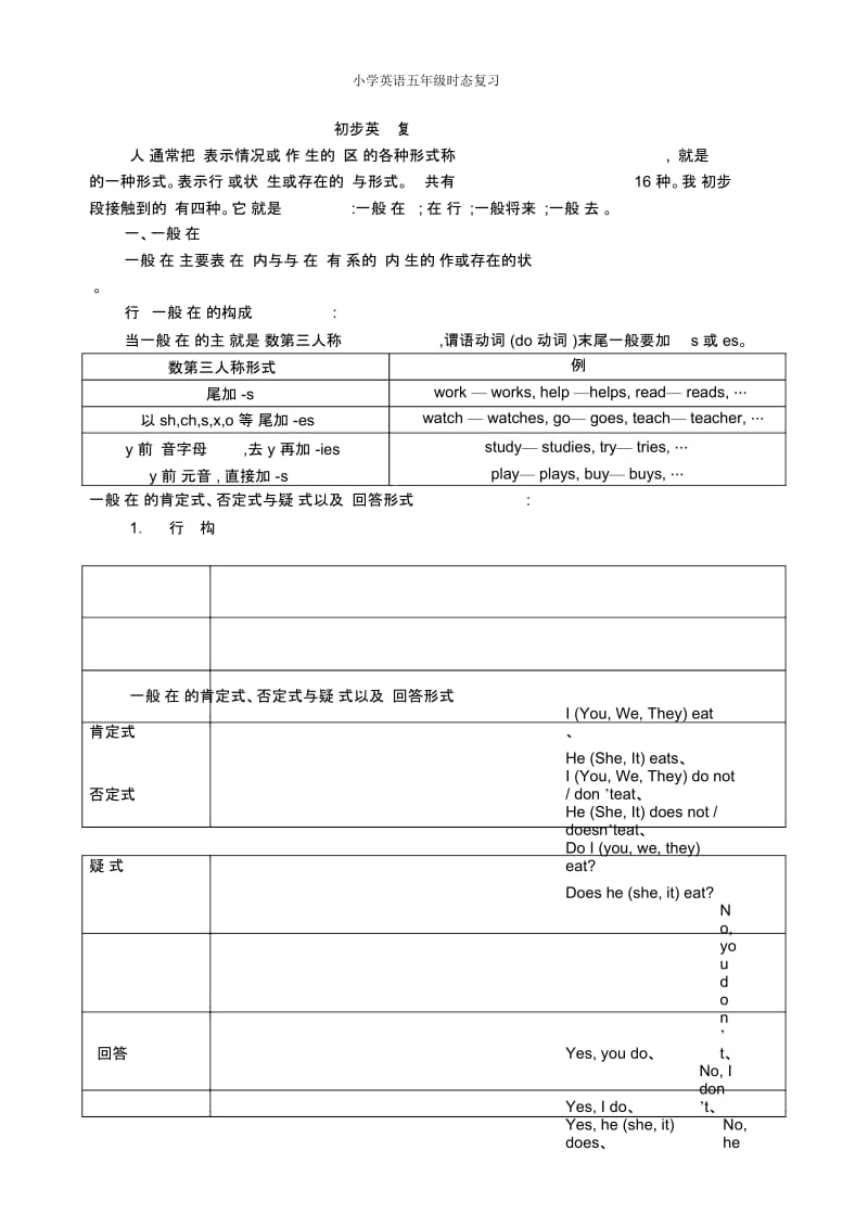 小学英语五年级时态复习.docx_第1页