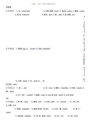 沪教版英语五年级下学期黄页单词汇总.docx