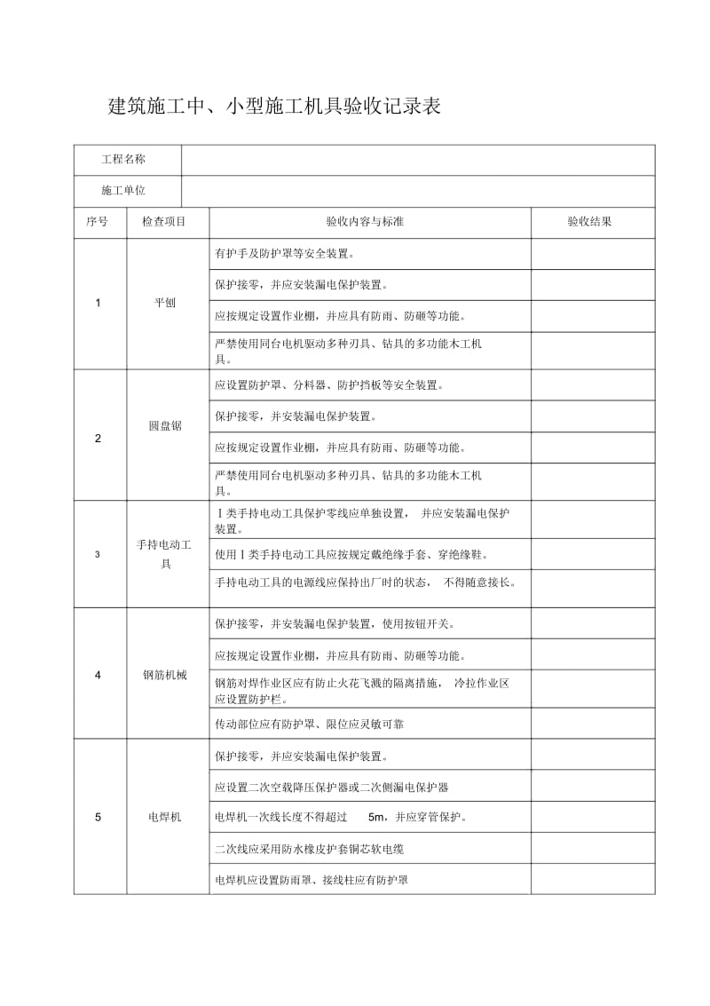 建筑施工中、小型施工机具验收记录表.docx_第1页