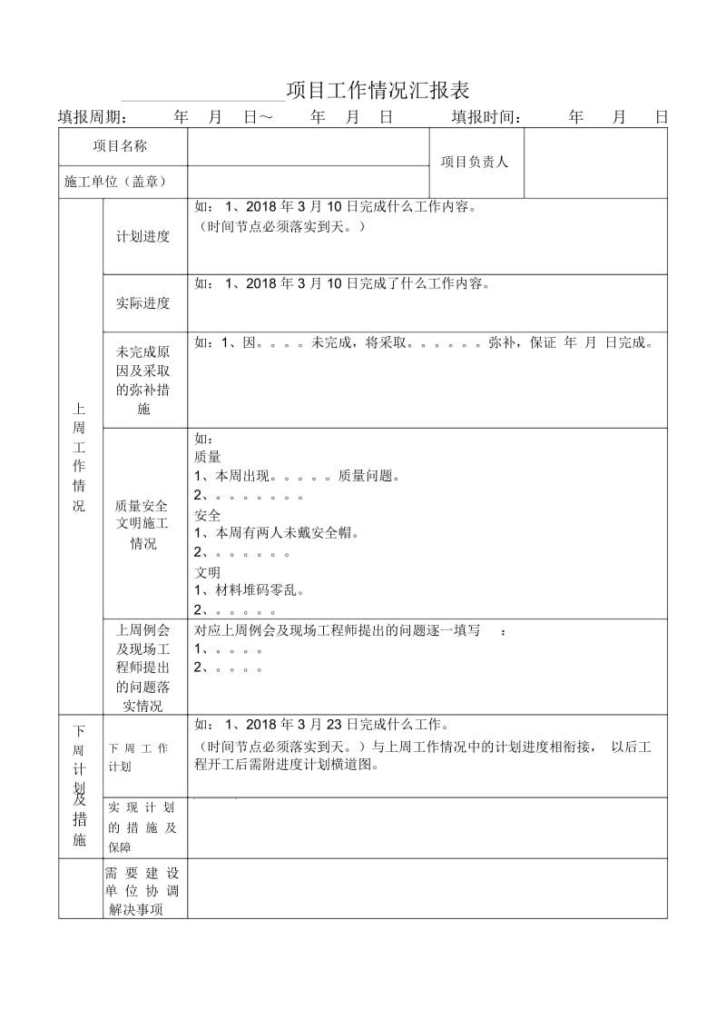 项目施工进度情况汇报表.docx_第1页