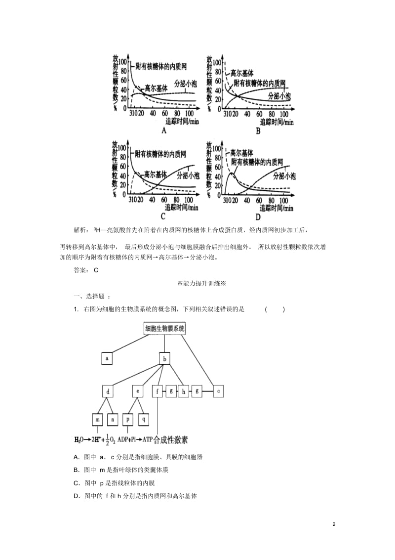 高中生物《3.2细胞器系统内的分工合作》同步练习2(含解析)新人教版必修1.docx_第2页