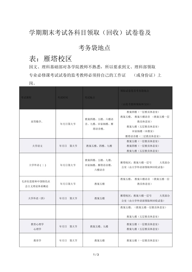 20142学期期末考试各科目领取(回收)试题卷及考务.docx_第1页