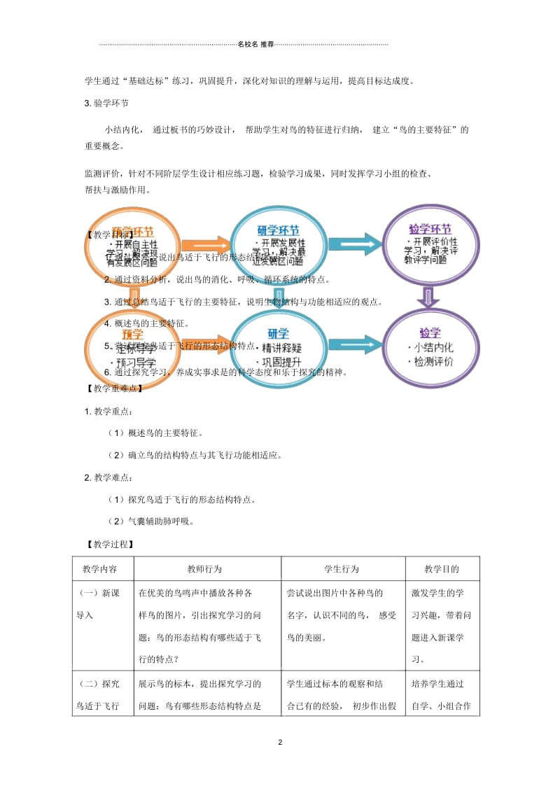 初中八年级生物上册5.1.6鸟名师精编教案1新版新人教版.docx_第2页