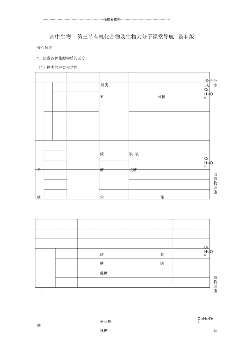 高中生物第三节有机化合物及生物大分子课堂导航浙科版.docx_第1页