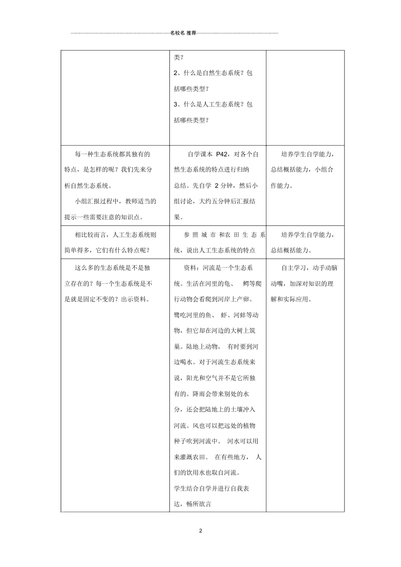 初中七年级生物上册2.3.1多种多样的生态系统第2课时名师精编教案2新版苏科版.docx_第2页