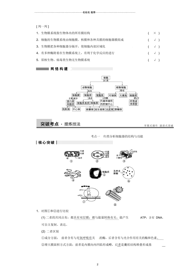 【步步高】高考生物一轮(回扣基础+核心突破+命题探究)2.6细胞器名师精编教学案新人教版.docx_第2页