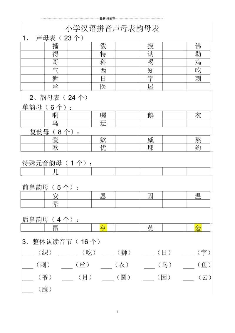 小学声母表和韵母表练习.docx_第1页