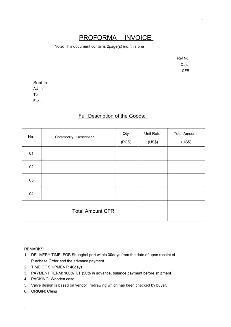 形式发票PROFORMAINVOICE.docx_第1页