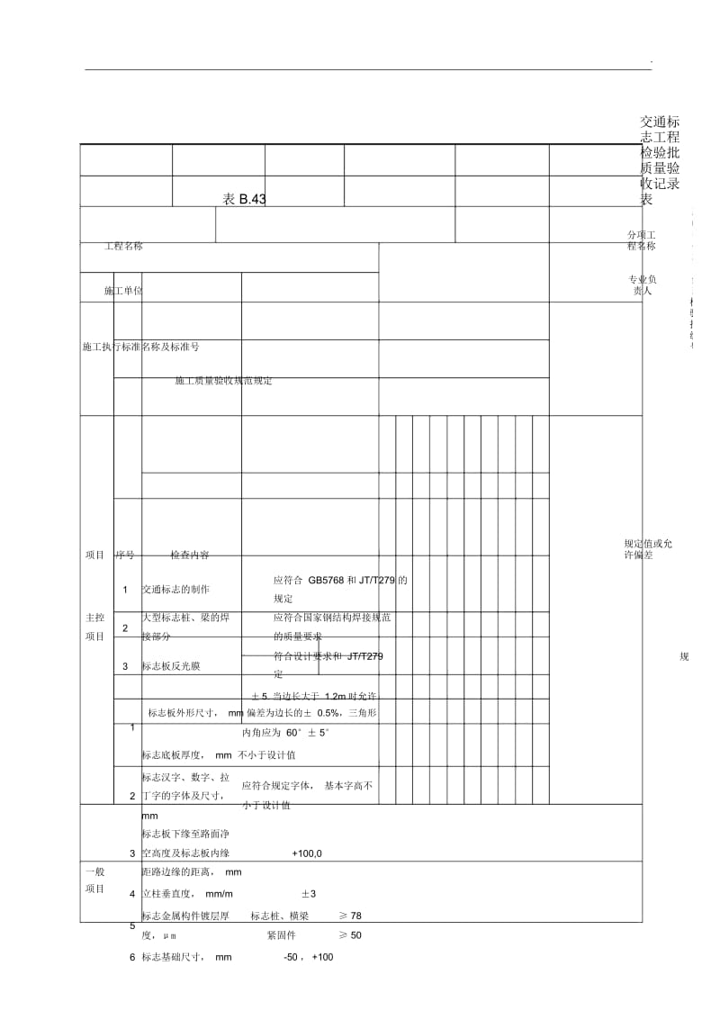 10、交通标志工程检验批质量验收记录表.docx_第1页