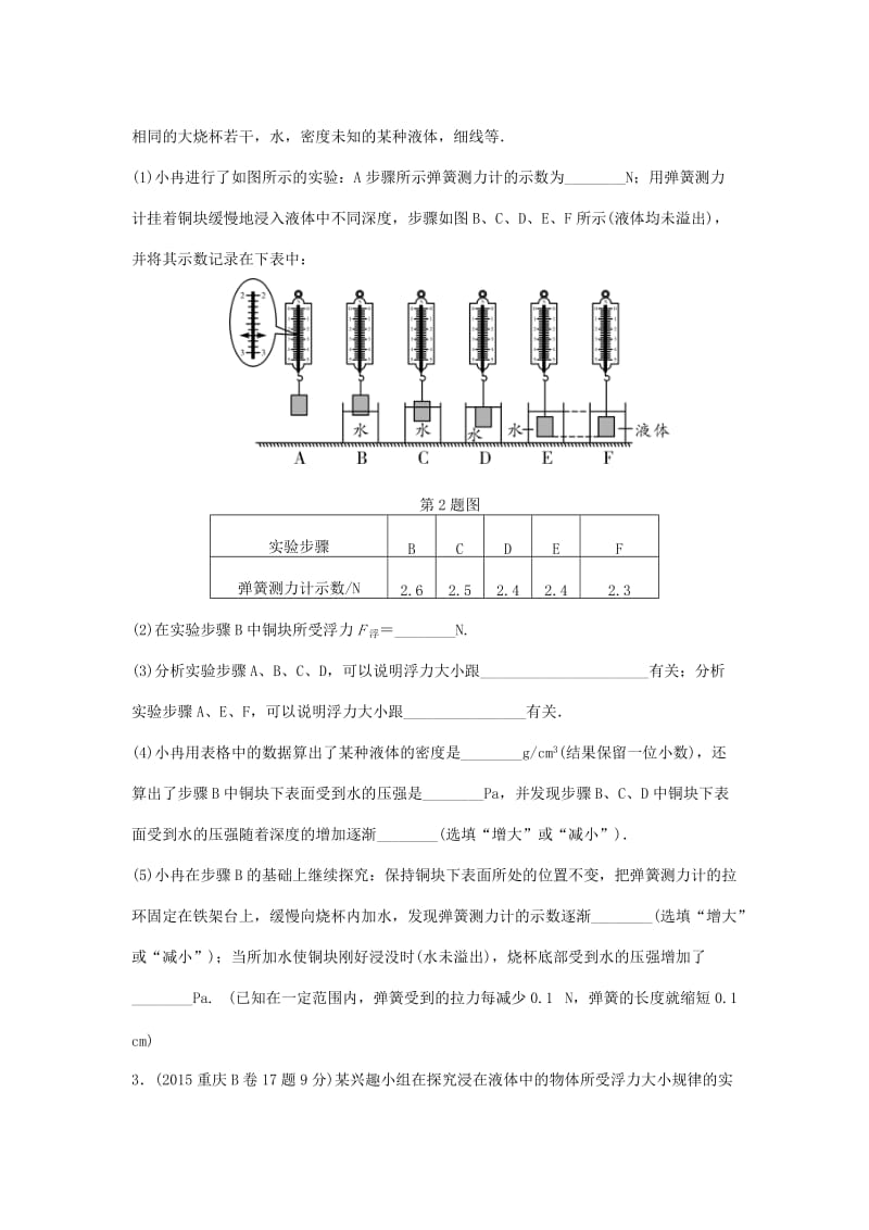 中考物理总复习第5讲浮力第二节浮力的相关实验测试2.doc_第2页