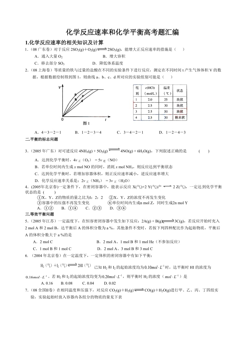 化学反应速率与化学平衡高考题汇编(DOC).doc_第1页