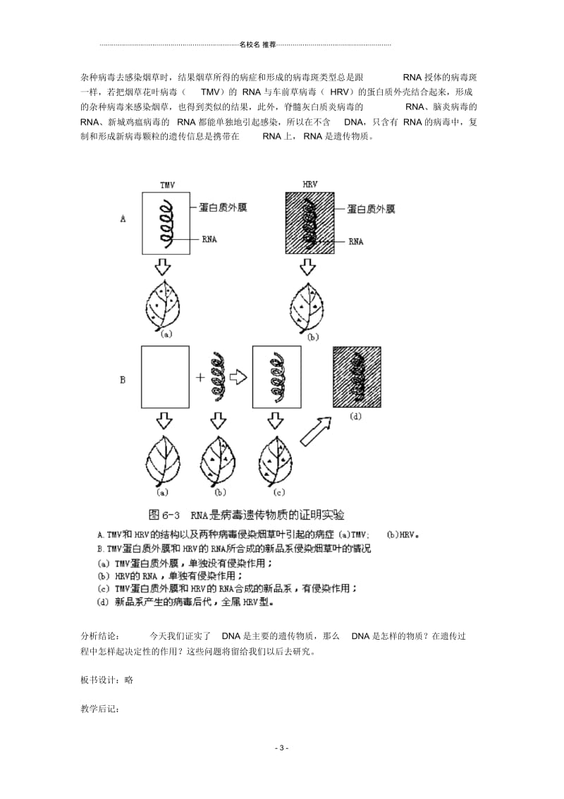 湖南省蓝山二中高一生物第3章第1节DNA是主要的遗传物质名师精选教案.docx_第3页