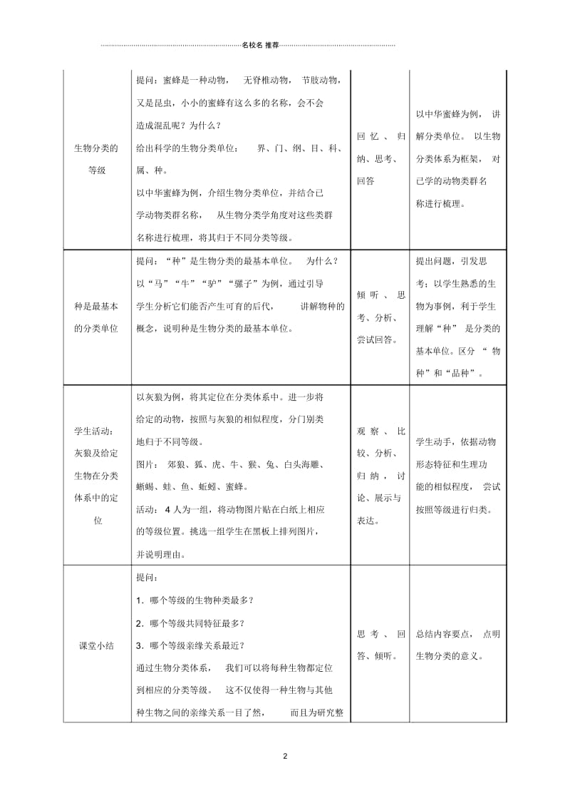 初中八年级生物上册6.1.2从种到界名师精选教学设计(新版)新人教版.docx_第2页