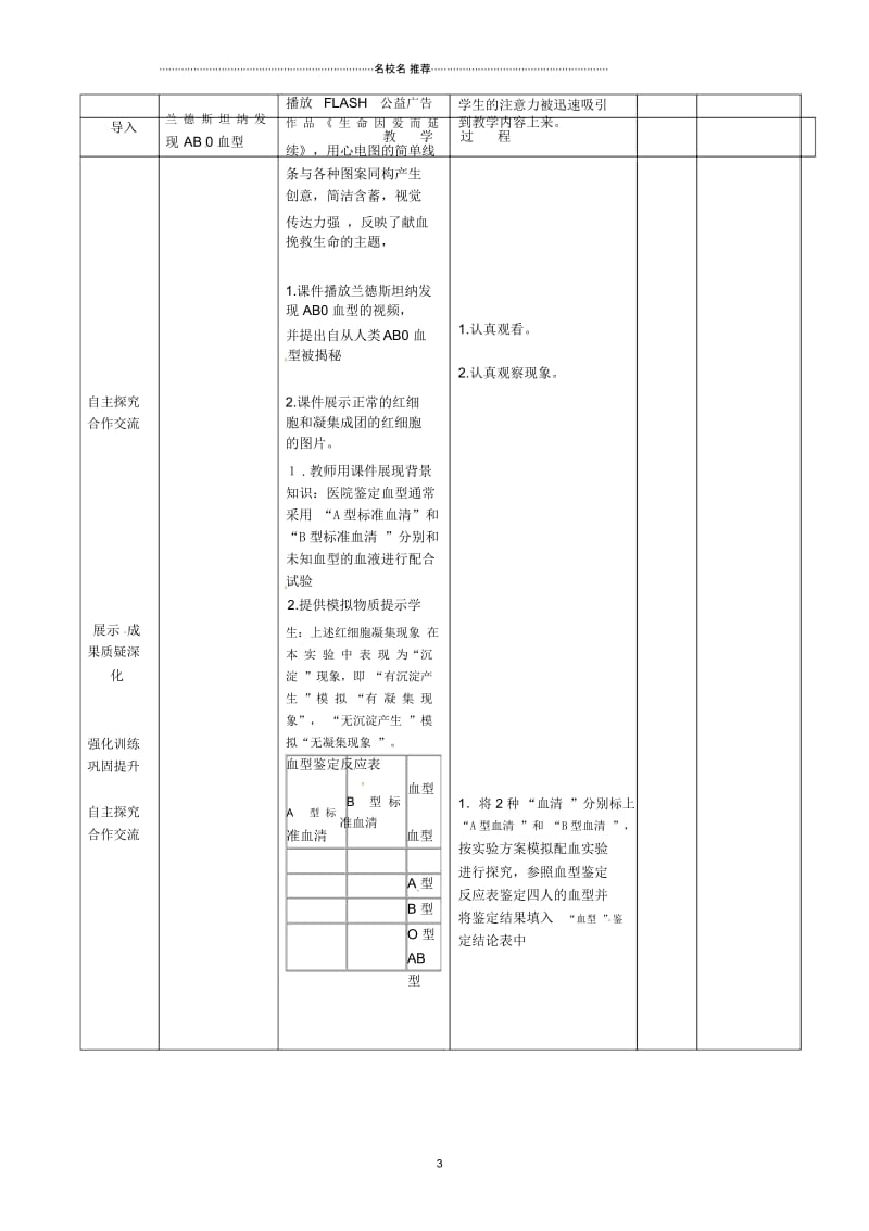 山东省临沭县第三初级中学初中七年级生物下册《4.4.4输血与血型》名师精选教案新人教版.docx_第3页