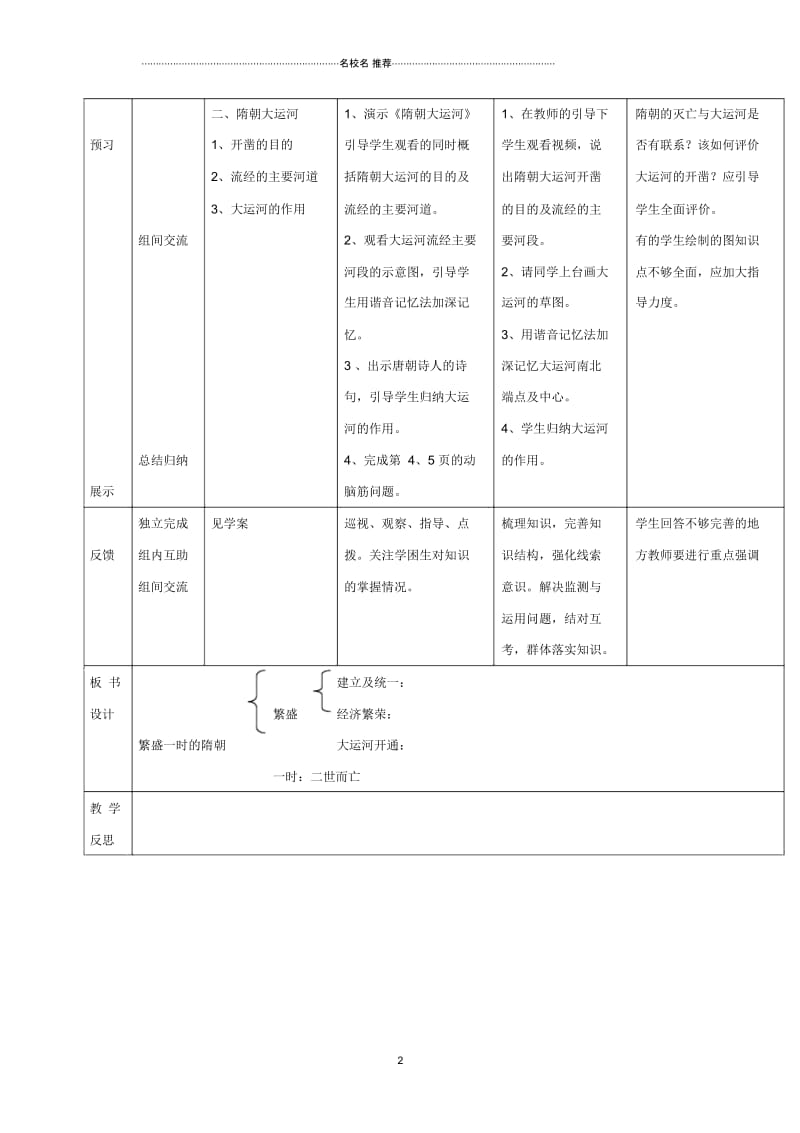 初中七年级历史下册第一单元第1课繁盛一时的隋朝名师导学案新人教版.docx_第2页