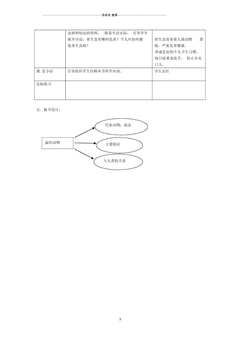 初中八年级生物上册第五单元第一章第一节腔肠动物和扁形动物《扁形动物》名师精选教案(新版)新人教.docx_第3页