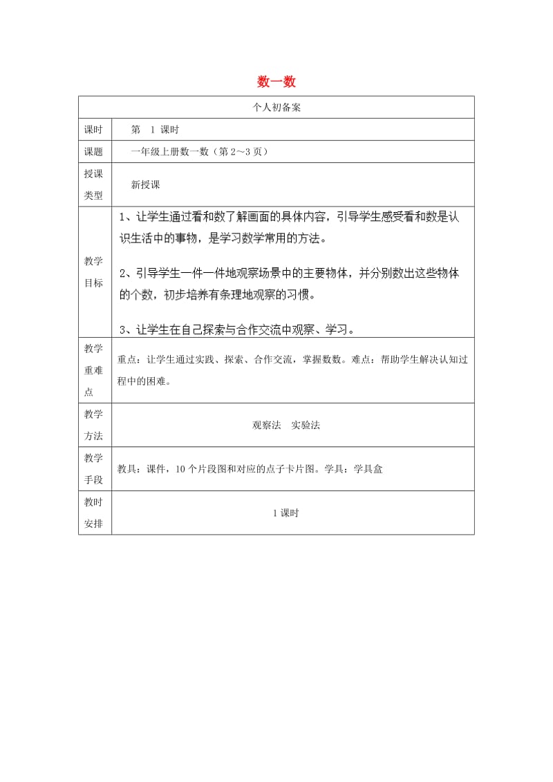 一年级数学上册第1单元数一数教案2苏教版.doc_第1页