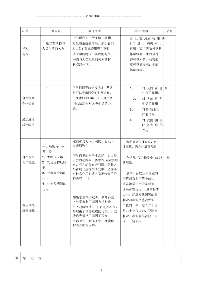 山东省临沭县初中八年级生物《12动物与人类生活的关系》名师精选教案新人教版.docx_第2页