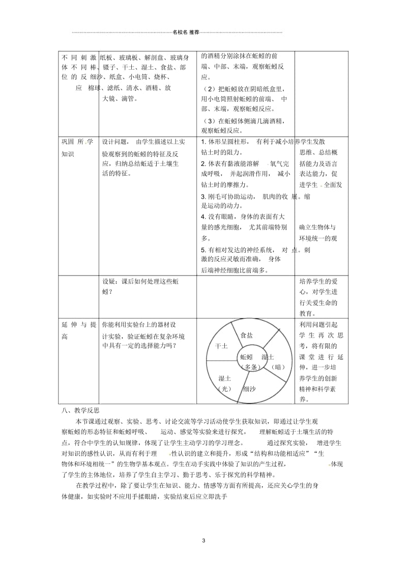 江西省信丰县黄泥中学中考生物实验汇总复习探究蚯蚓适应土壤中生活的特征名师精选教学设计.docx_第3页