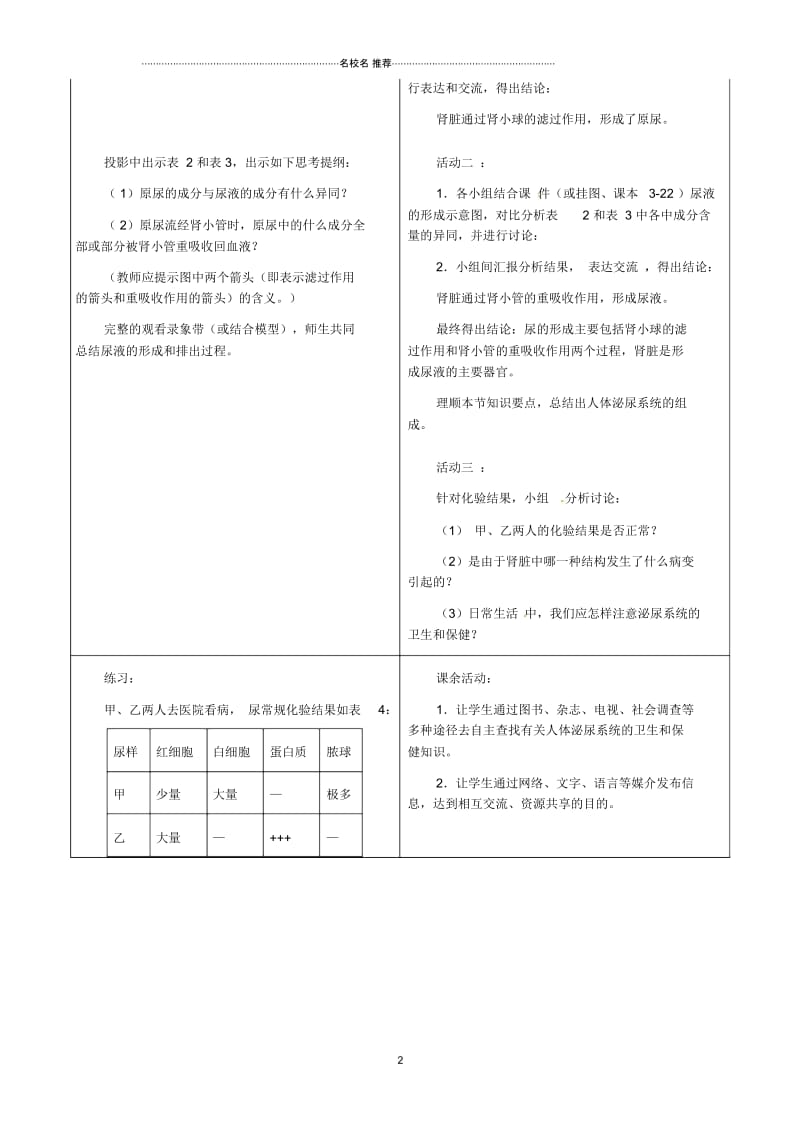 河北省秦皇岛市抚宁县驻操营学区初级中学初中七年级生物下册尿液的形成名师精选教案1冀教版.docx_第3页