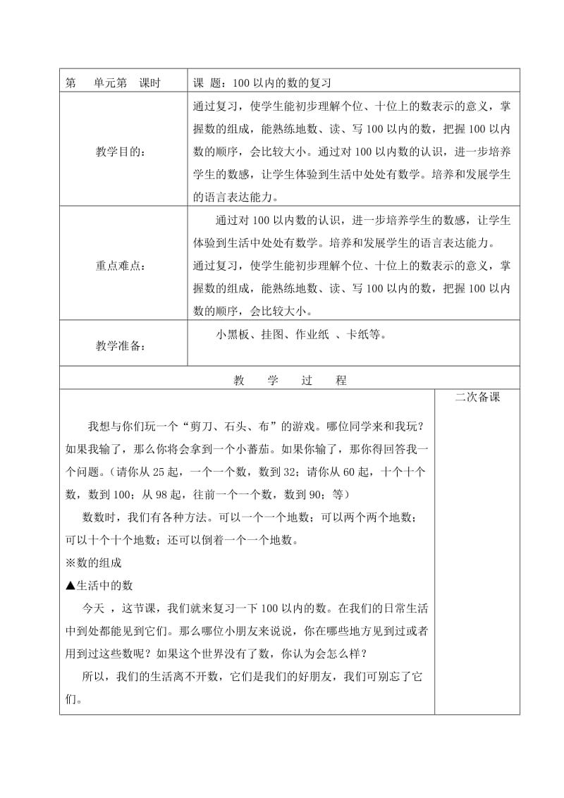 2020春人教版数学一下100以内的数的复习word复习教案.doc_第1页