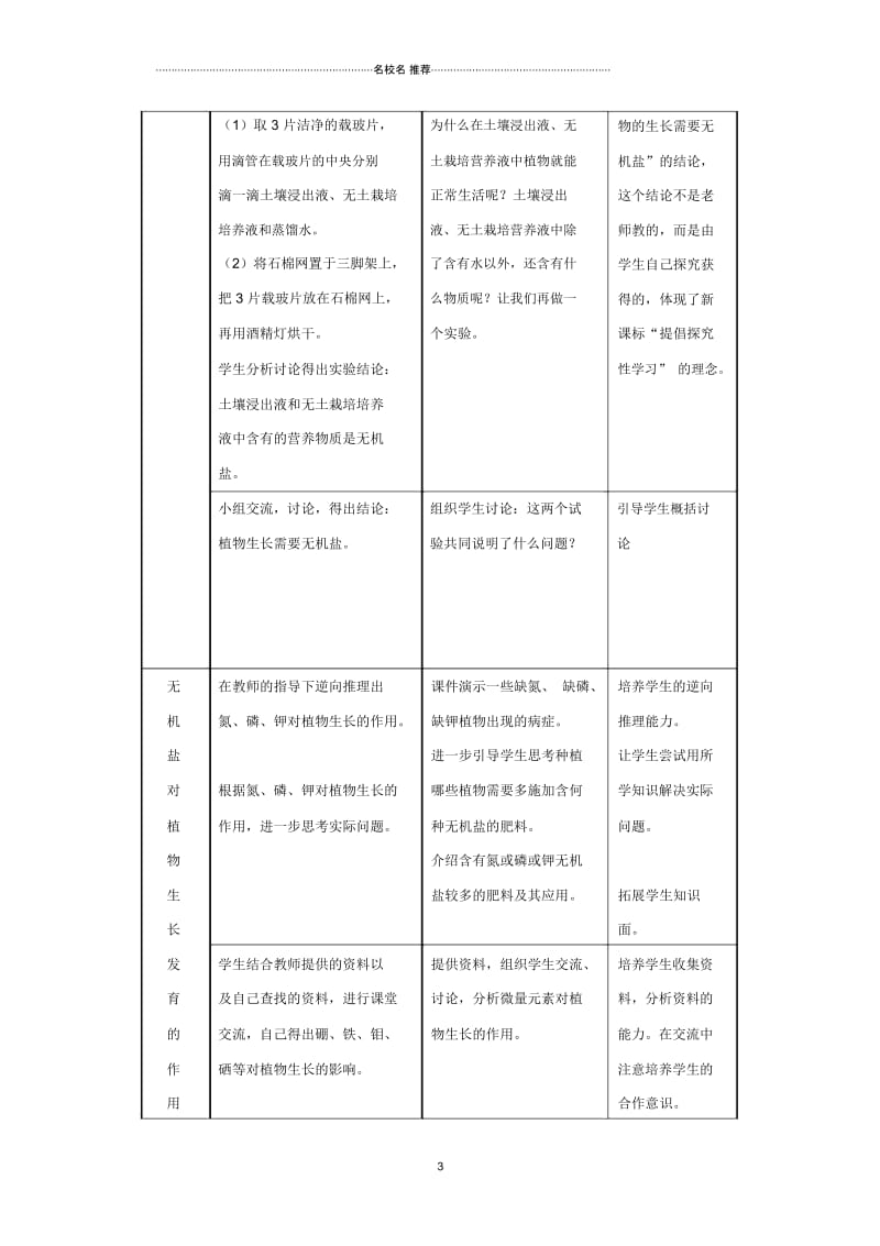 初中七年级生物上册《绿色植物的生长需要水和无机盐》名师精选教案苏教版.docx_第3页