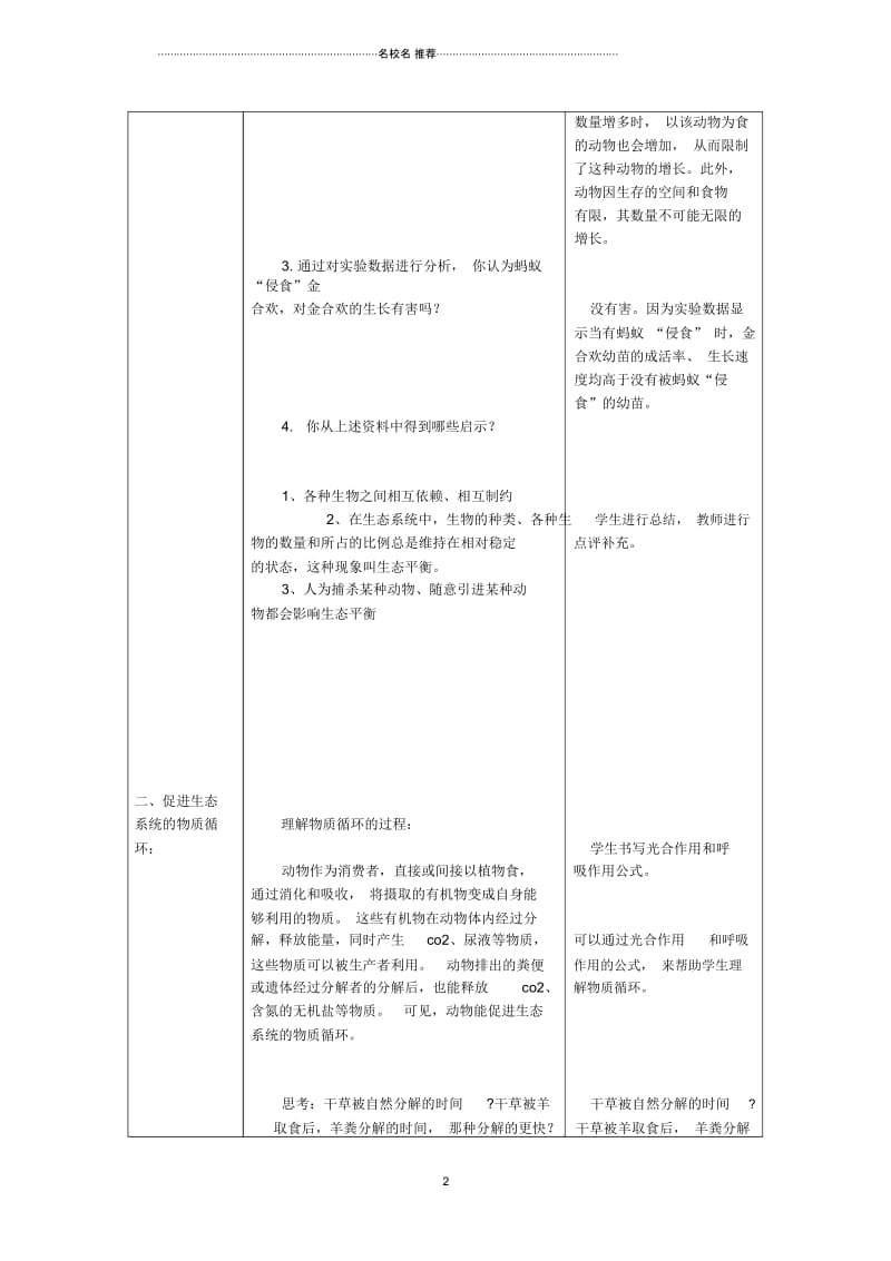 初中八年级生物上册第五单元第三章《动物在生物圈中的作用》名师精选教案(新版)新人教版.docx_第2页