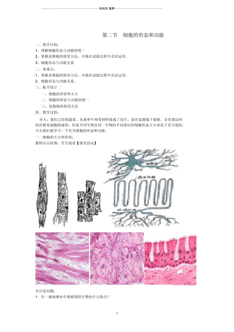 高中生物第一单元有机体中的细胞第一章细胞概述名师精选教案中图版必修1.docx_第1页