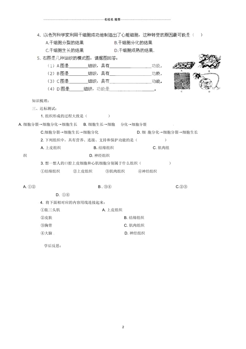 广西省桂林市灌阳县灌阳镇红旗初级中学初中七年级生物上册第二单元第二章第二节动物体的结构层次名师精.docx_第2页