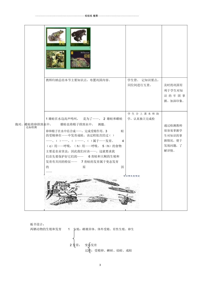 初中八年级生物上册第二节两栖动物的生殖和发育名师精选教案济南版.docx_第3页