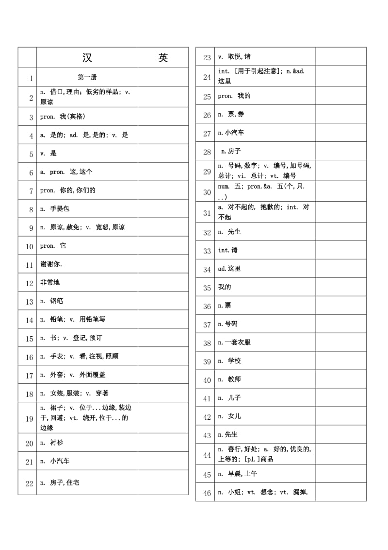 新概念英语第一册常用单词.doc_第1页