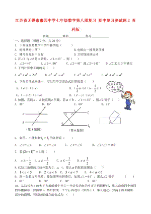 七年级数学第八周复习期中复习测试题2无答案苏科版.doc