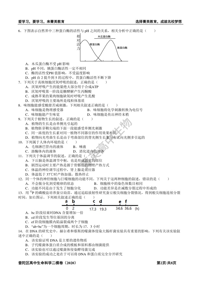 2020生物普陀二模试卷(附标答).pdf_第2页