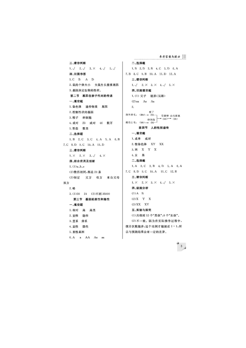 人教版练习册八年级生物下册答案.doc_第3页