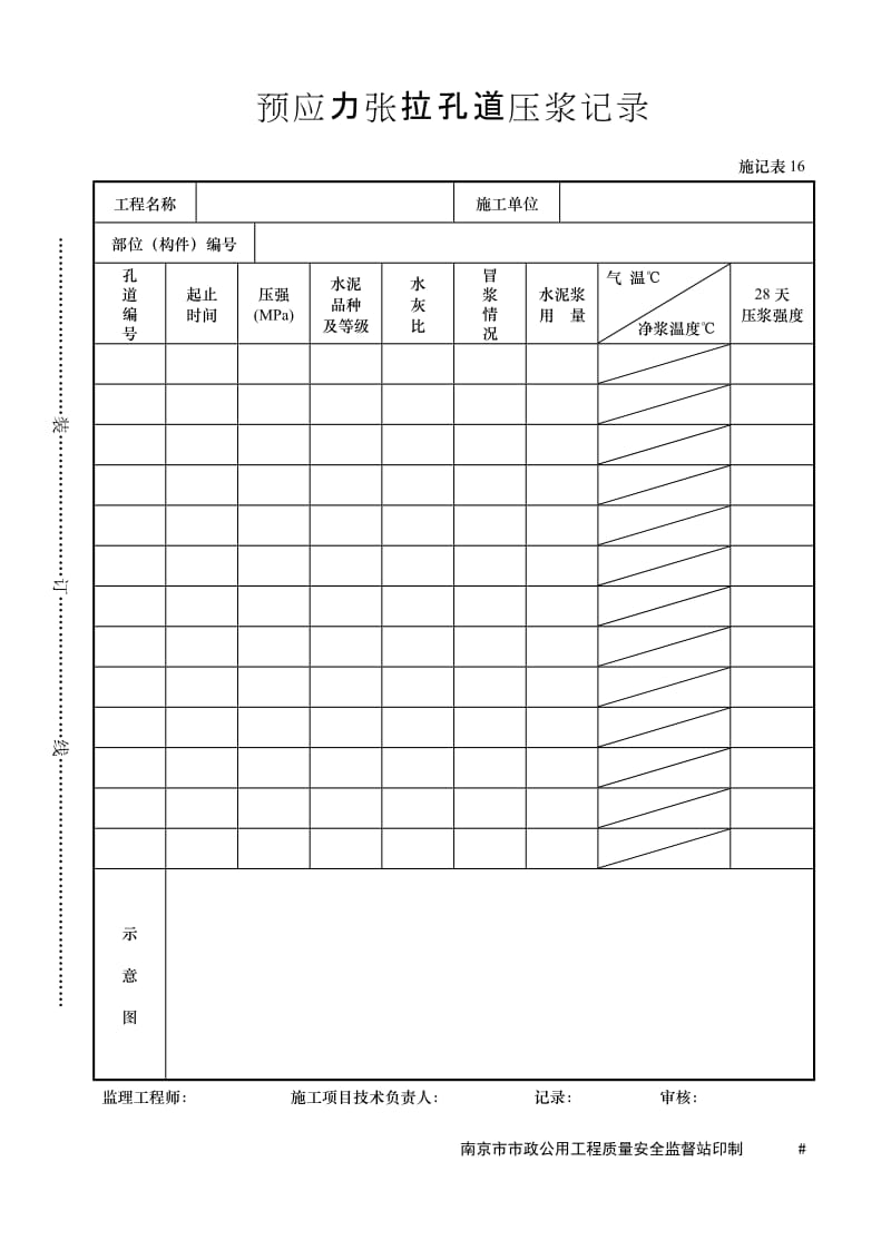 施记表16 预应力张拉孔道压浆记录.doc_第1页