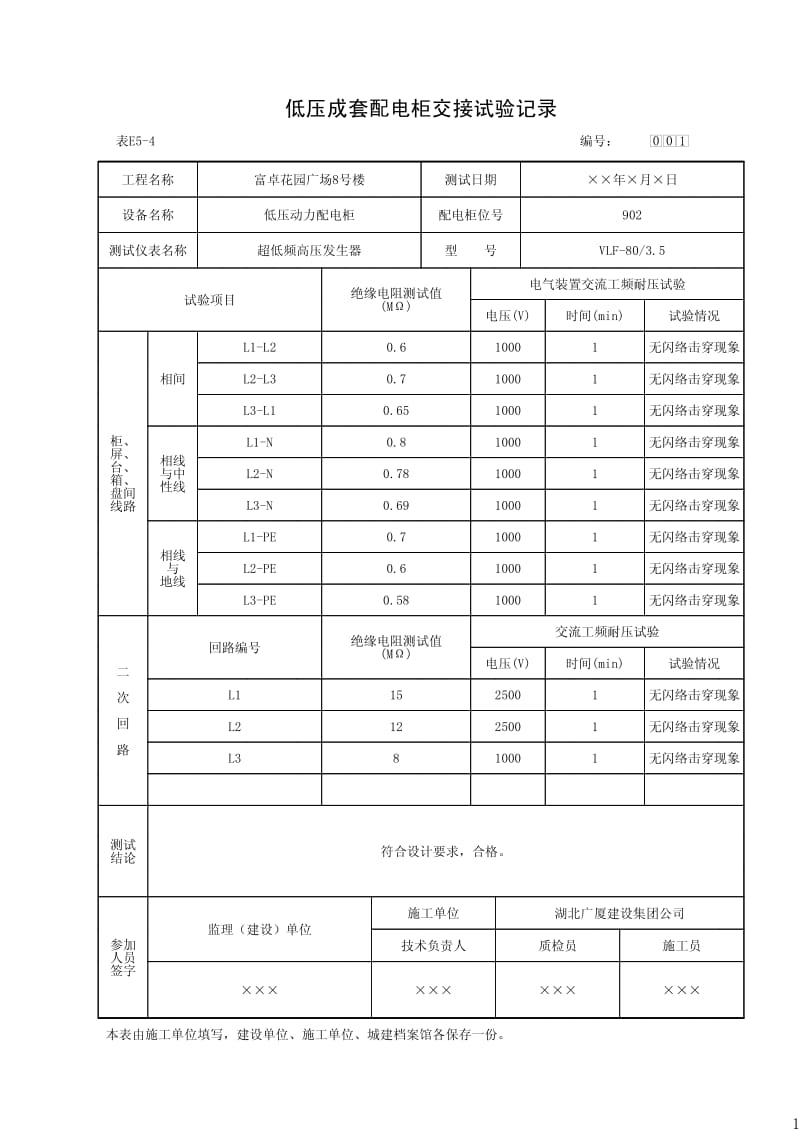 低压成套配电柜交接试验记录.pdf_第1页