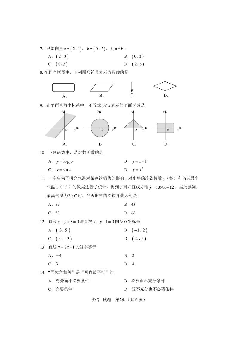 2018年6月广西学考数学真题.pdf_第2页